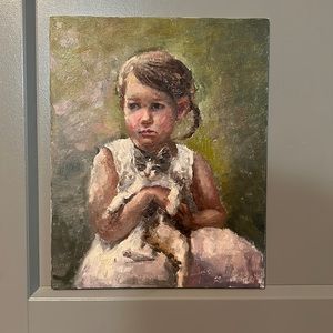 Oil painting-little girl with kitty
